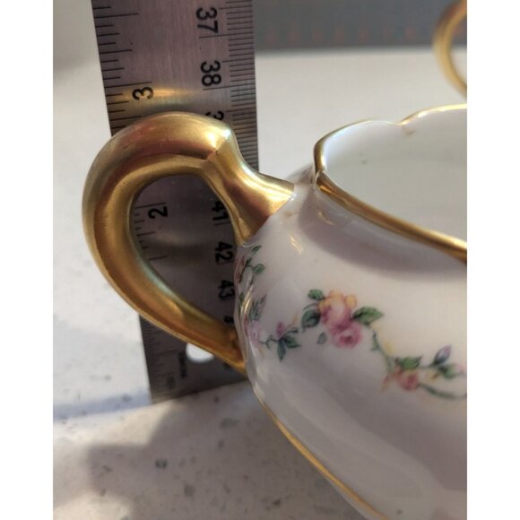 Haviland & Co Limoges Cream Sugar Bowl Gold Handles Bouquet Urn - Picture 11 of 16